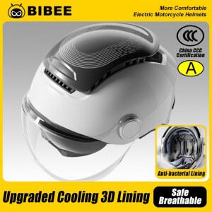 BIBEE 2.0 전기 오토바이 헬멧 여름 통기성 제트 스쿠터 하프 헬멧 남성 여성 듀얼 렌즈 오토바이 오픈 페이스 헬멧