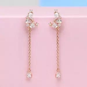 14K 금침 체인 드롭 큐빅 초승달 로즈골드 피어싱