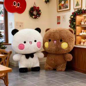 귀여운 곰 부부 두두 판다 봉제 인형 이어 베개 선물 컬렉션 장 크리스마스