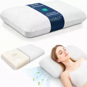 Syekcl 소프트 메모리폼 침대 베개 4인치 로우 프로파일 쿨링 커버 포함 고체 뒤집어 사용 가능한 및