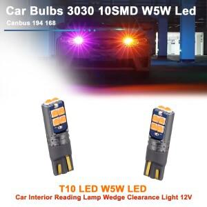 50PCS T10 LED W5W 자동차 전구 3030 10SMD Led Canbus 194 168 인테리어 독서 램프 웨지 클리어런스 라이
