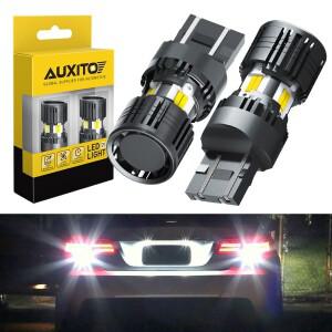 AUXITO 2개입 T20 7443 LED 후진등 CANBUS 화이트 레드 W215W 테일 스톱 램프 (냉각팬 포함) DRL 12V