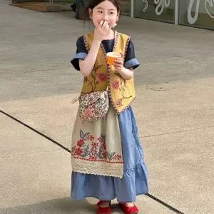 레이스 콤비네이션 조끼 러블리디자인 데님
