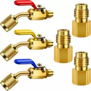 6피스 에어컨 냉매 앵글 컴팩트 볼 밸브 1/4인치 R410A R134A R12 R22용 AC HVAC 및 R22에서 R134A로
