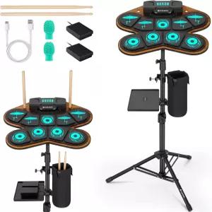 CAHAYA 전기 드럼 패드 세트 MIDI 지원 성인 초보자용 휴대용 내장 듀얼 스피커 전자 디지털 키트