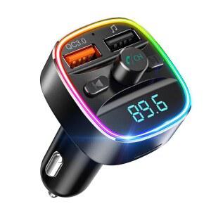 눌락시 블루투스 FM 송신기 듀얼 USB 충전기 포함 차량용 어댑터 무선 라디오 키트 MP3 플레이어 지원 TF 카드 및 디스크 핸즈프리 통화 7가지 색상 LED 백라이트 블랙 | QC3.0 고속 충전HD 음악 플레이어 LED 배터