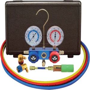 Mastercool 89660-UV 자동차용 R134a 2방향 매니폴드 게이지 세트 미니 다이 인젝터 포함 미국에서 설계