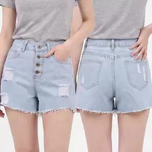 [하프클럽/]여성 데님반바지 연청 찢청 하이웨스트 숏팬츠