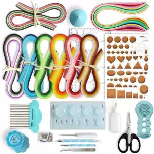 JUYA 페이퍼 퀼링 키트 960 스트립 14가지 도구 포함 파란색 세트 3mm 54cm 36 24 12가지 색상 구성 양끝형