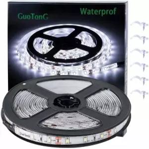 궈통 화이트 LED 스트립 조명 방수 컷테이블 300 SMD 2835 테이프 6000K 12V 16.4피트/5m 플렉시블 리본