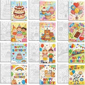 메이조이디 12개 생일 테마 미리 그린 캔버스 축하 그림 된 9.8×7.9인치 풍선 DIY 페인트 아트 용품