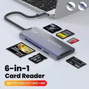 6 in 1 USB 카드 리더기 SD TF XD CF M2 MS 메모리 타입 C 어댑터 고속 데이터 전송 노트북용