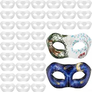xozeooeu 36장의 종이 마체 마스크 하프 페이스 DIY 아트 크래프트 블랭크 마디 그라 할로윈 코스프레 파티