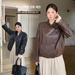 타노스 여성 플러스 사이즈 메일라드 스탠드 칼라 오토바이 가죽 자켓 가을 레트로 짧은