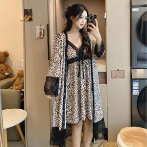 여성 호피 나시 투피스 가을 레이스 골드 벨벳 가운 캡 스커트 홈