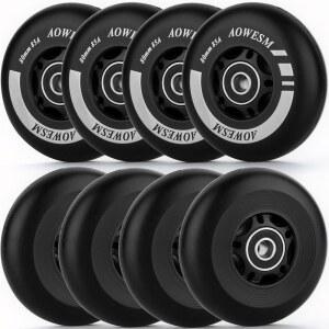 AOWESM 인라인 스케이트 바퀴, 실외 및 실내용, 85A, 8개 세트 (검정, 72mm) | 72mm, 76mm, 80mm 롤러 블레이드 바퀴 검정, 파랑, 빨강 하키 교체용 ABEC-9 베어링 플로팅 스페이서 포함