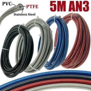 5M AN3 오토바이 브레이드 PVC 스테인리스 스틸 PTFE 라인 호스 유체 유압 레이싱 바이크 가스 오일 연료