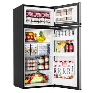 냉동고가 있는 EUHOMY 미니 냉장고 4 5Cu Ft 침실용 2도어 / 기숙사 사무실 아파트 보관 또는 냉각 실버