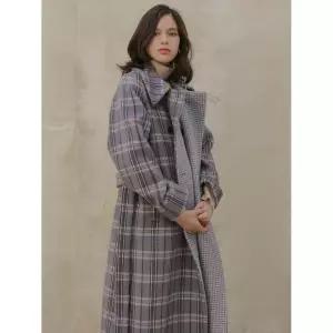 ETDEMAIN 002 블루 체크 리버시블 롱 코트 2401116