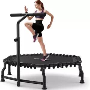 ANCHEER 50인치 접이식 반발력 트램폴린 실내/정원 운동용 560파운드 하중 대형 점프 공간이 있는 번지