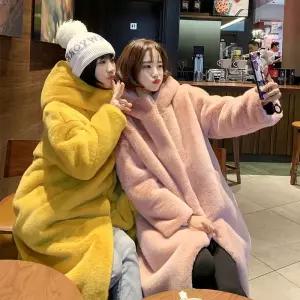 여성 후리스 양털 더블 겨울 캐주얼 롱 코트 가을