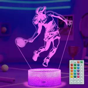 POSSHE 테니스 나이트 조명 여자 선물 리모컨이 있는 3D 착시 램프 6가지 색상 변경 가능 RGB 깜빡임 모드