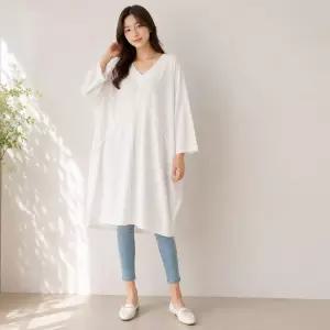 아마마  빅사이즈 원피스형 화이트 면 롱티셔츠m1