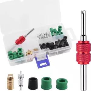 Purthog 71PCS HVAC 호스 켓 키트 필수 자동차 에어컨 밸브 코어 포함 / 양쪽 끝 도구 박스가 AC 공구 및