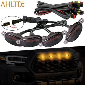 4개 자동차 그릴 라이트 6LED 노란색 DRL 안개등 신호 장식용 경고 주간 주행등 12V 픽업트럭 방수