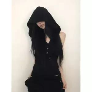 EUCT 홀터 후드 슬리브리스 탑 - 블랙 2389200