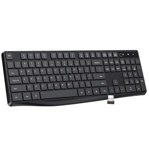 LOVAKY 무선 키보드 MK98 2.4GHZ USB 컴퓨터 키보드 확대된 표시등 윈도우용 숫자 패드가 있는 인체공학적 풀사이즈 PC 노트북 데스크톱 크롬북 노트북용 블랙