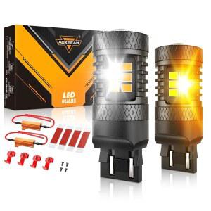 AUXBEAM 2026 B1B 시리즈 7443 스위치백 LED 전구 추가 저항 포함 | 과플래시 방지 400% 더 밝음 T20 7444 7440 흰색 및 호박색 듀얼 컬러 DRL 방향지시등 주차등용