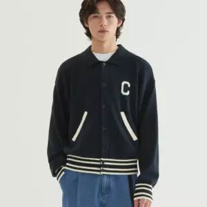 커버낫 C 로고 니트 바시티 자켓 네이비 5913906