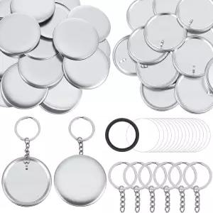 Afcabakila 100 세트 버튼 메이커 키체인 용품 58mm/2.25인치 금속 배지 키트 1.98인치 링 포함 케이스