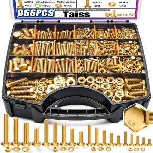 Taiss 966개입 등급 8.8 메트릭 볼트 세트 및 너트 M4 M5 M6 M8 12-30mm 키트 중장비용 육각 플랫/락 와셔