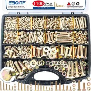 1100cs 8.8 등급 미터법 볼트 및 너트 조합 키트 M4 M5 M6 M8 M10 중부하 육각 다양한 평와셔 잠금 노란색