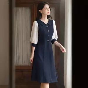 ~XXL까지 프메카 플랫카라 시스루 배색 원피스 봄 가을 하객룩 오피스룩 모임룩 격식룩 빅사이즈1397918