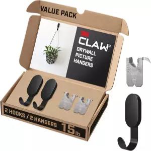 3M CLAW 15파운드 검은색 드라이월 후크 2개 및 추가 그림걸이 배낭·재킷·그림·방 장식용 무거운 솔루션
