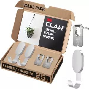 3M CLAW 25파운드 실버 드라이월 후크 2개 및 추가 그림걸이 백팩·재킷·그림·방 장식용 무거운 솔루션
