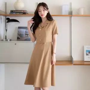 ~XXL까지 바이엘 카라 자켓 레이어드 플레어 원피스 여름 하객룩 오피스룩 모임룩 격식룩 빅사이즈1398013