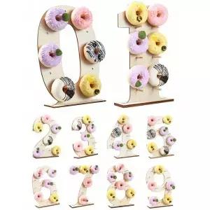 숫자 0-9 나무 도넛 디스플레이 스탠드 홀더 보드 테이블 디저트 생일 파티 웨딩 베이비 샤워