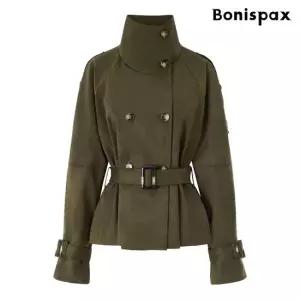 보니스팍스 정상가 239000원 | 더블버튼 하이넥 벨티드 하프 코트 XQ3JH001L0)
