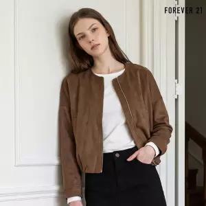 [FOREVER21]라운드넥 스웨이드 밴딩 집업 긴팔 자켓 (FTDCJK001)