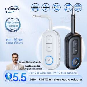 비행기 Bluetooth5.5 어댑터 비행기 항공 여행 TV PC 헤드폰 용 마이크가있는 3.5mm AUX 무선 오디오 송신기 수신기