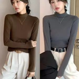 깔끔 디자인 반 하이넥 슬림핏 솔리드 반폴라티
