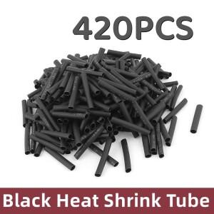420Pcs 검은 열 수축 튜브 접착제 폴리올레핀 비바람에 견디는 슬리브 랩 키트 케이블 도구 세트