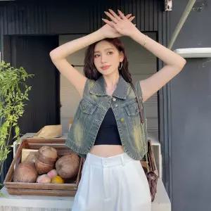 F263431 2컬러  빈티지 루즈핏 청 데님 조끼  데일리 코디탬