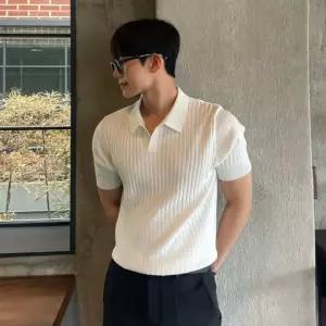 ALNDXZZS051 빅 사이즈 여름 반팔 니트골지 카라티셔츠