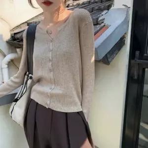 여자 부드러운 소재 데일리 외출 슬림 스타일 긴팔 가디건