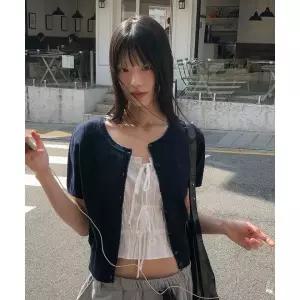 매장정품 WHO.A.U 후아유 Punching Ski Short Sleeve Cardigan WHCKG2522F 1984545